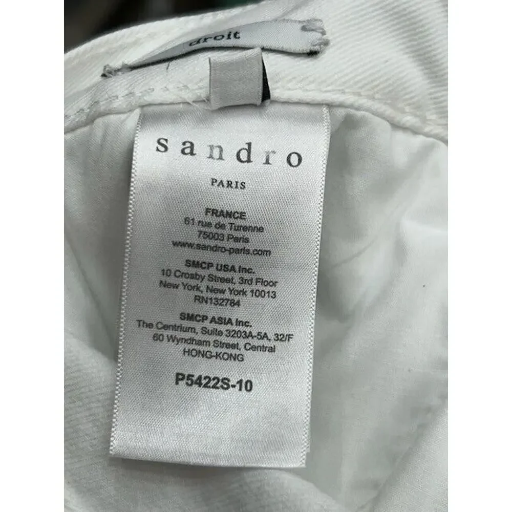 Sandro Paris Womens Droit Jeans Slim Straight Leg Button Fly Denim White Size 32